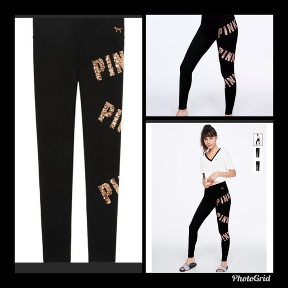PINK Victoria's Secret Pants - VICTORIA SECRET PINK LARGE ROSE GOLD BLING LEGGING